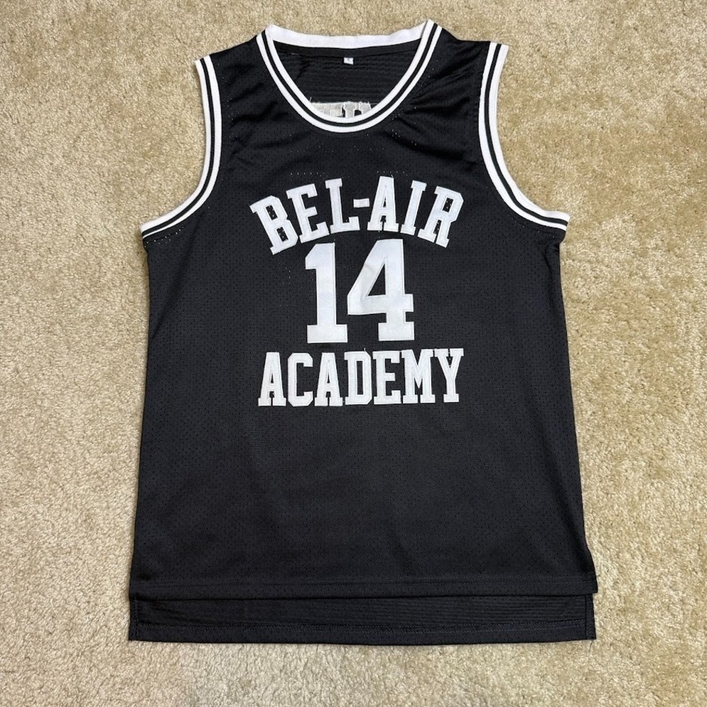 Men's Bel-Air Will Smith Number‎ 14 Basketball Jersey Black White Small Mesh
